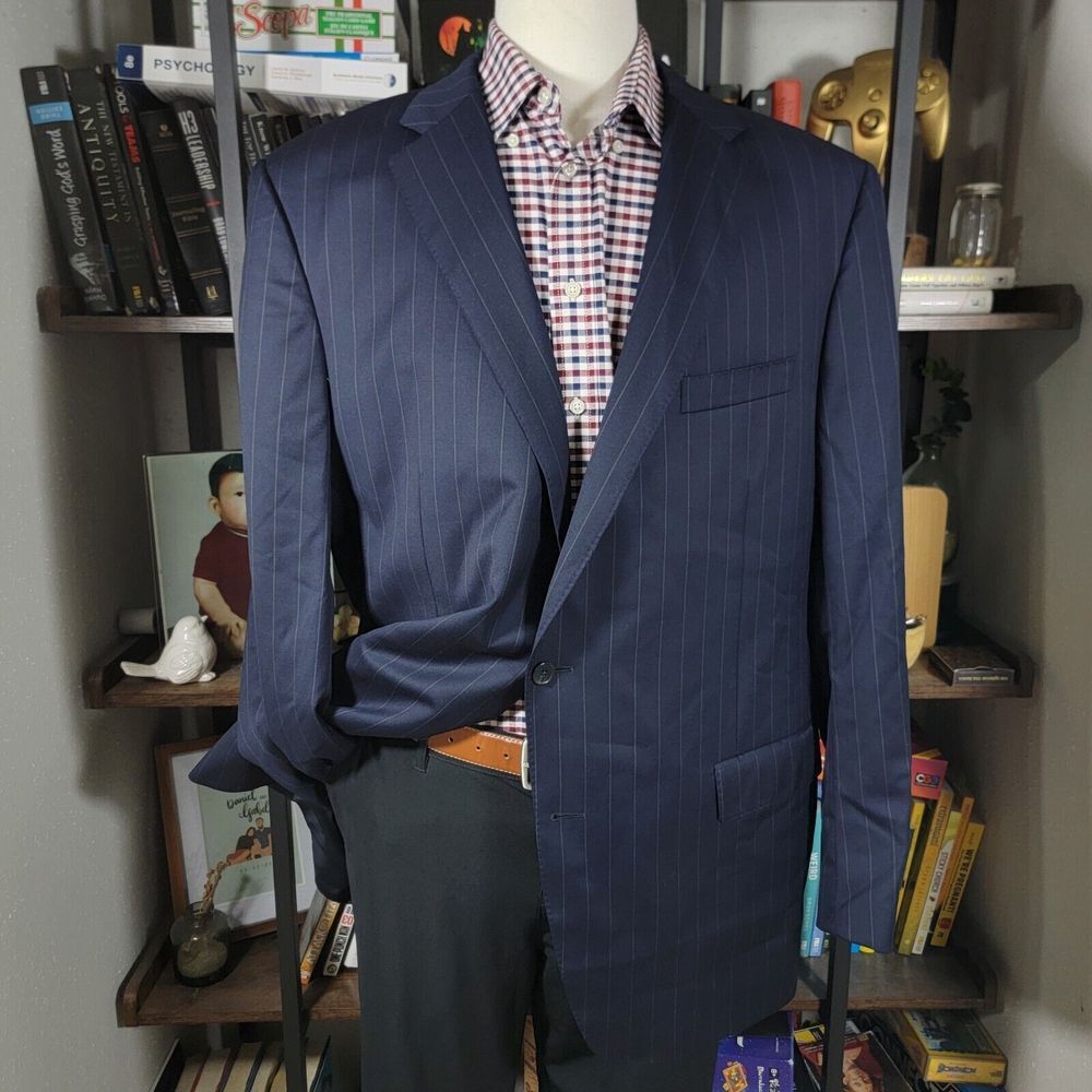 Samuelsohn Performance Men's Sport Coat Two Button Navy Striped Loro Piana 48L